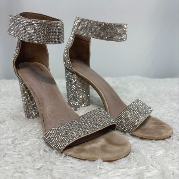 Jeffrey Campbell Lindsay-JS Bling Rhinestone Block Heel Sandals Size 8 - Picture 1 of 5